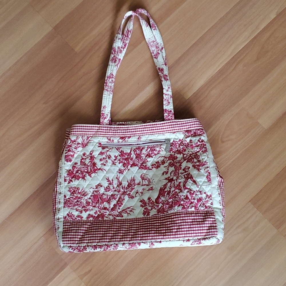 FINAL PRICE Bueno Red/Ivory Toile Quilted Tote